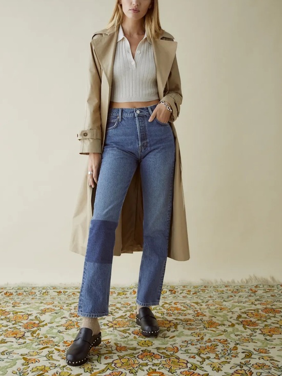 Reformation Denim - Reformation Cynthia Patch High Rise Straight Leg Jeans